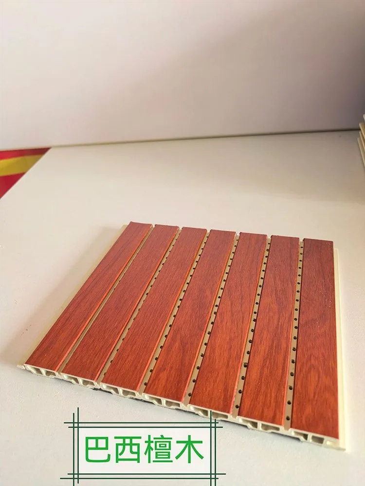 Brazilian Sandalwood Grain Perforated WPC Sound Absorption Panel 210mm×12mm | Shandong Ding’en Wood Products Co.,Ltd, Custom Cut Length:2.44/2.8/2.9m Available photo 1