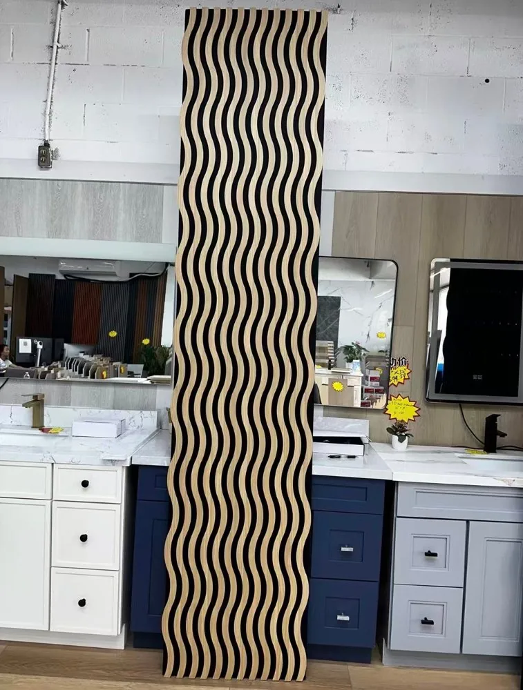 Light Oak Wave Pattern Acoustic Wall Panels: Organic Modern Style Meets Function photo 2
