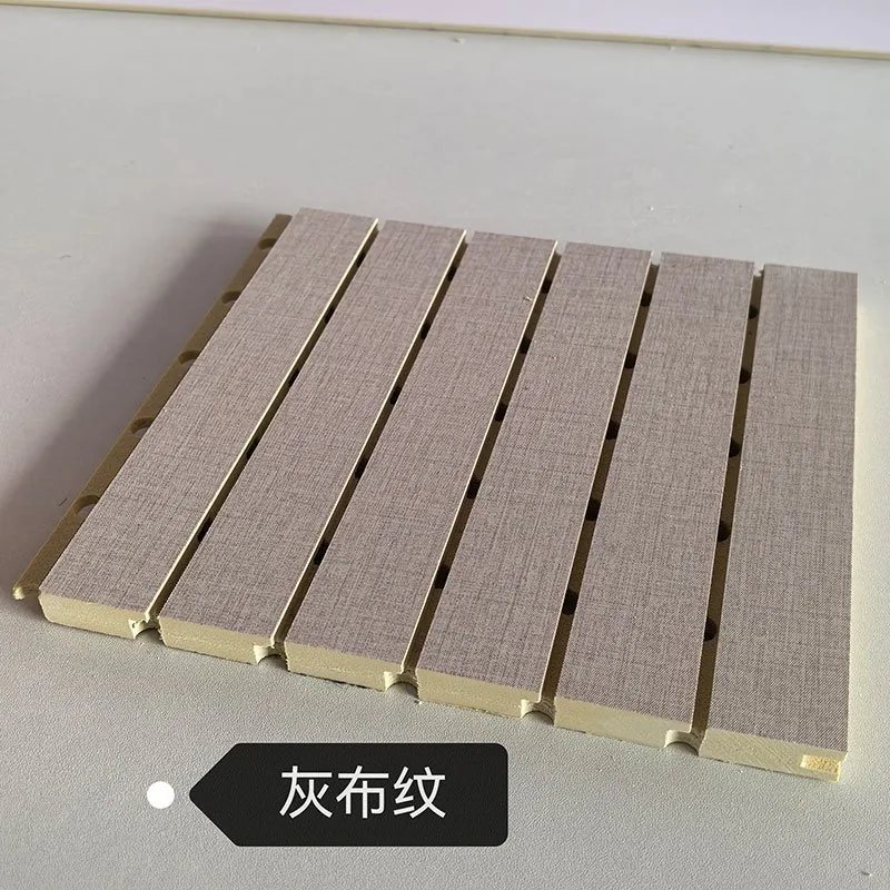 Solid High-Density Matte Grey Linen Fabric Texture Perforated WPC Acoustic Sound Absorption Panel 210mm×12mm | Shandong Ding’en Wood Products Co.,Ltd, Custom Cut Length:2.44/2.8/2.9m Available photo 1
