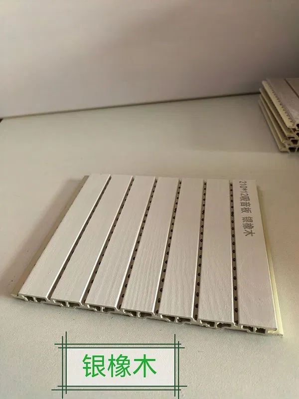 Tấm hấp thụ âm thanh WPC lỗ sần vân gỗ Sồi Ánh Bạc 210mm×12mm