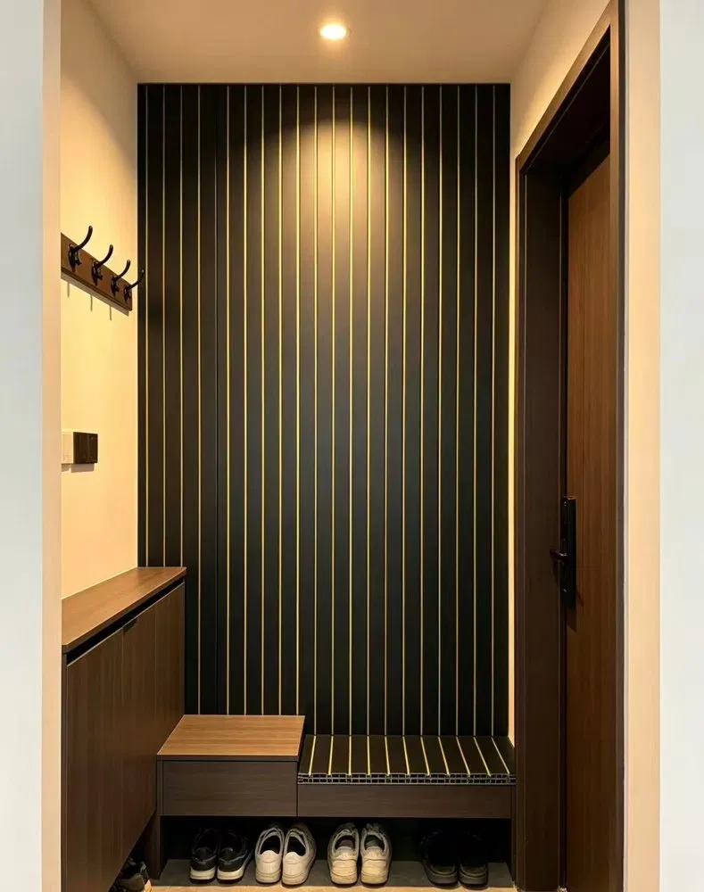 Black and gold linear PVC wall panels/PVC ceiling panels – modern recessed feature wall cladding photo 4