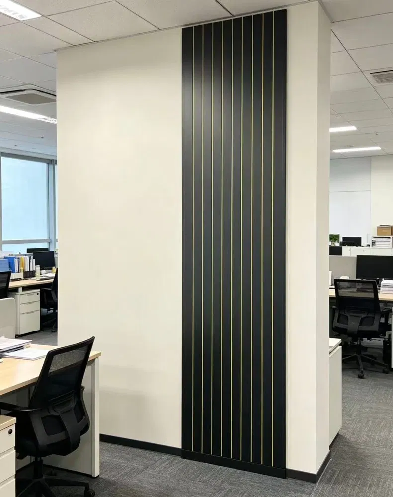 Black and gold linear PVC wall panels/PVC ceiling panels – modern recessed feature wall cladding photo 5