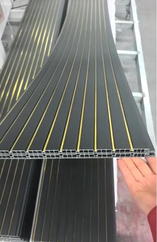 Black and gold linear PVC wall panels/PVC ceiling panels – modern recessed feature wall cladding photo 7