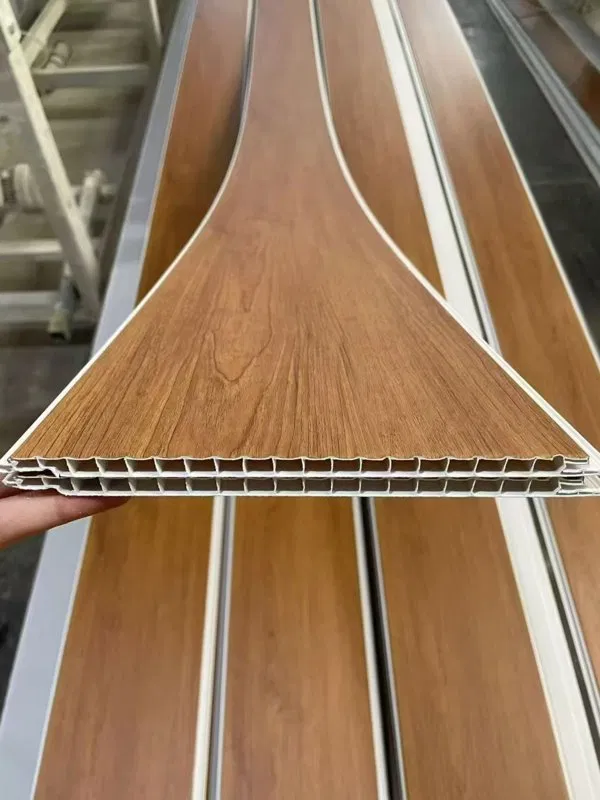 Light brown wood grain PVC ceiling_wall panel – hollow design, lightweight and e
