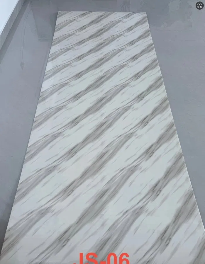 JS-06 Pure White Background Long Strip Diagonal Smoke Grey Slim Natural Vein Self-Adhesive Marble Wall Sticker | Shandong Ding’en Wood Products Co.,Ltd, Sizes:30×60/60×60/60×300/120×300cm, Thickness 2.5mm/2.8mm/3mm Customizable photo 1