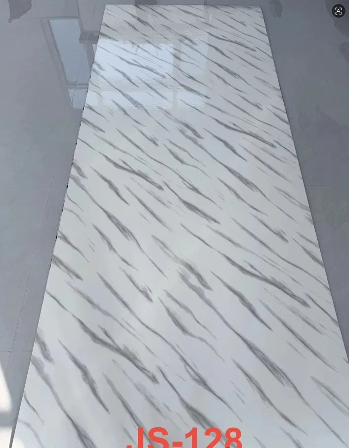 JS-128 Pure White Thin Irregular Diagonal Gray Textured PVC Marble Wall Sticker | Shandong Ding’en Wood Products Co., Ltd. Available sizes: 30×60/60×60/60×300/120×300cm photo 1