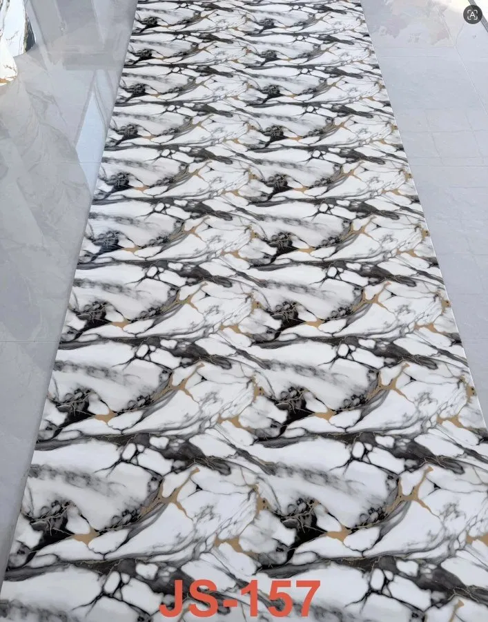 JS-157 White Irregular Wave Black & Gold Interlaced Vein PVC Marble Wall Skicker | Shandong Ding’en Wood Products Co.,Ltd, Available 30×60/60×60/60×300/120×300cm photo 1