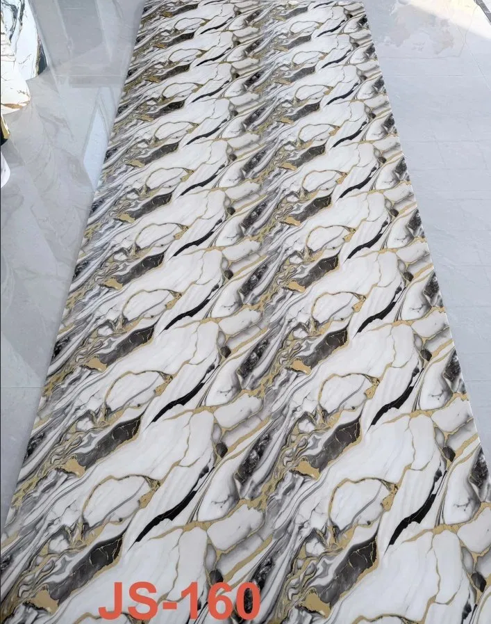 JS-160 White Base Diagonal Interlaced Black & Gold Vein PVC Marble Wall Skicker | Shandong Ding’en Wood Products Co.,Ltd, Available 30×60/60×60/60×300/120×300cm photo 1