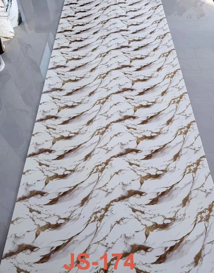 JS-174 White Background Continuous Coffee Gold Wavy Marble Pattern PVC Wall Sticker | Shandong Ding’en Wood Products Co., Ltd., Available Sizes: 30×60/60×60/60×300/120×300 cm photo 1