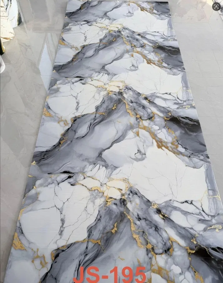 JS-195 White Grey Smoke Cloud Golden Vein PVC Marble Wall skicker | Shandong Ding’en Wood Products Co.,Ltd, Available 30×60/60×60/60×300/120×300cm photo 1