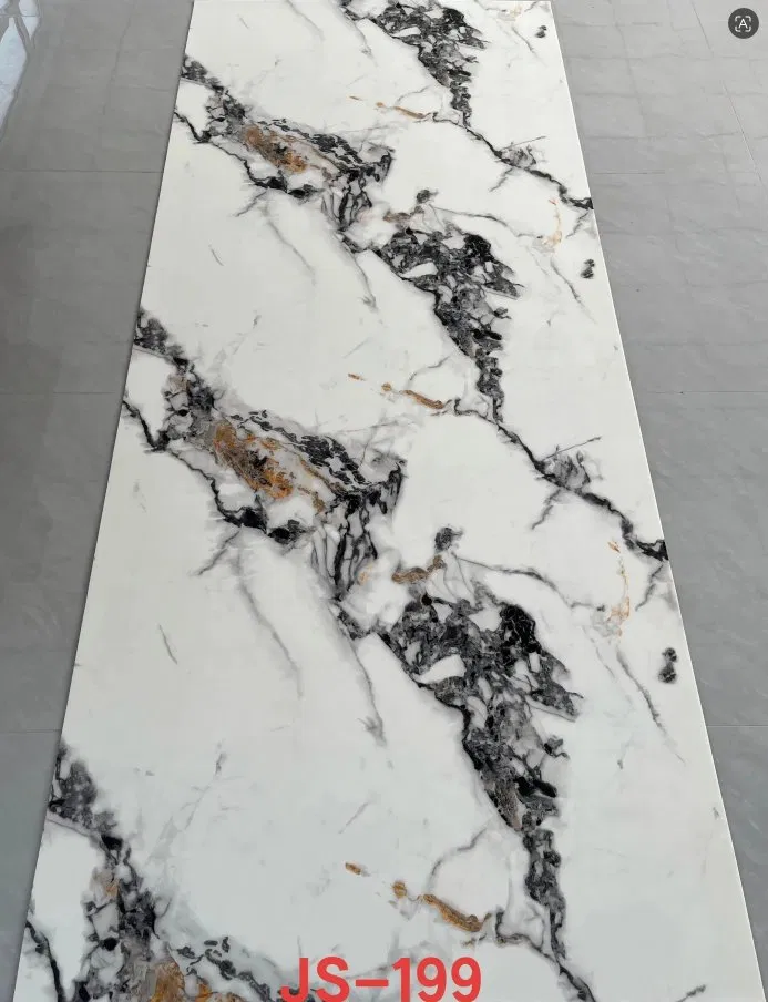 JS-199 White background with irregular black blocky gold fleck texture PVC marble wall sticker | Shandong Ding’en Wood Products Co., Ltd., available sizes: 30×60/60×60/60×300/120×300 cm photo 1