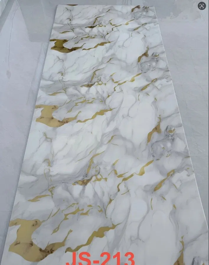 JS-213 White background with irregular flowing gold patterns PVC marble wall sticker | Shandong Ding’en Wood Products Co., Ltd., available sizes: 30×60/60×60/60×300/120×300 cm photo 1