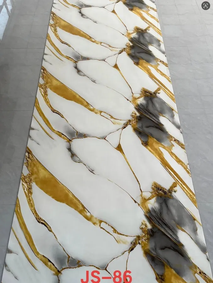 JS-86 White Marble Large Irregular Thick Gold & Smoky Grey Vein Self-Adhesive Wall Sticker | Shandong Ding’en Wood Products Co.,Ltd, Sizes:30×60/60×60/60×300/120×300cm, Thickness 2.5mm/2.8mm/3mm Customizable photo 1