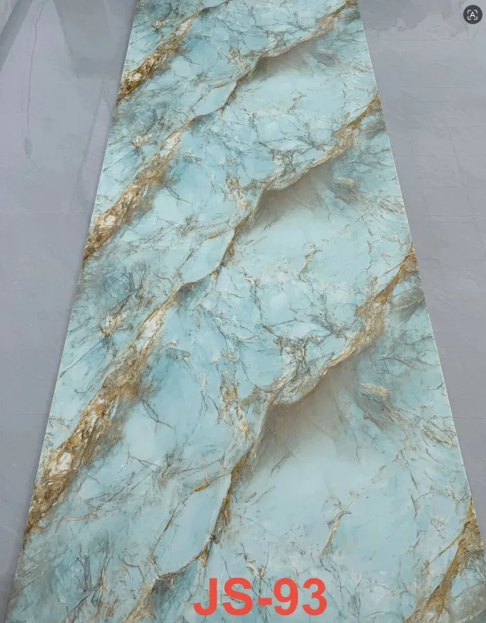 JS-93 Pale Cyan Marble Irregular Rustic Golden & Fine Grey Vein Self-Adhesive Wall Sticker | Shandong Ding’en Wood Products Co.,Ltd, Sizes:30×60/60×60/60×300/120×300cm, Thickness 2.5mm/2.8mm/3mm Customizable photo 1