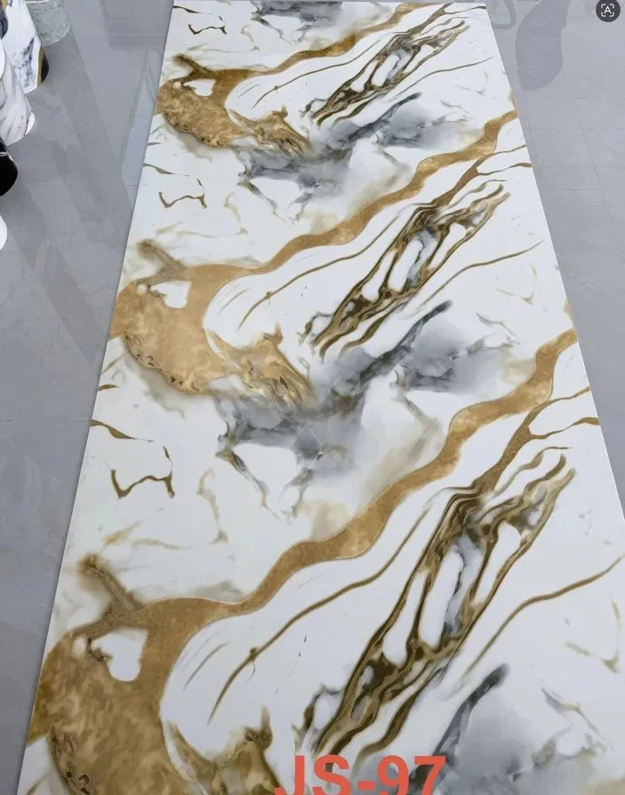 JS-97 White Marble Irregular Big Wavy Golden & Smoky Grey Vein Self-Adhesive Wall Sticker | Shandong Ding’en Wood Products Co.,Ltd, Sizes:30×60/60×60/60×300/120×300cm, Thickness 2.5mm/2.8mm/3mm Customizable photo 1