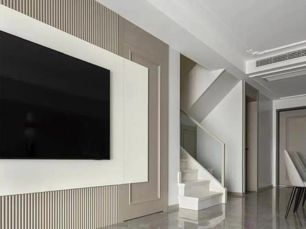 Semi-circular grooved PVC wall panels – modern grooved strip cladding photo 2