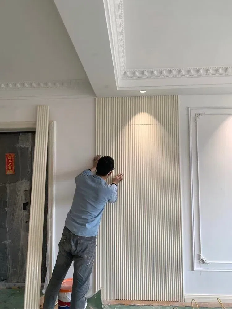 Semi-circular grooved PVC wall panels – modern grooved strip cladding photo 3