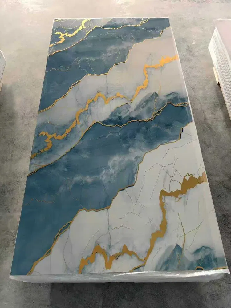 Blue Lagoon Marble-Effect Wall Panels with Shimmering Gold Veins – High-Gloss Luxury Cladding photo 1