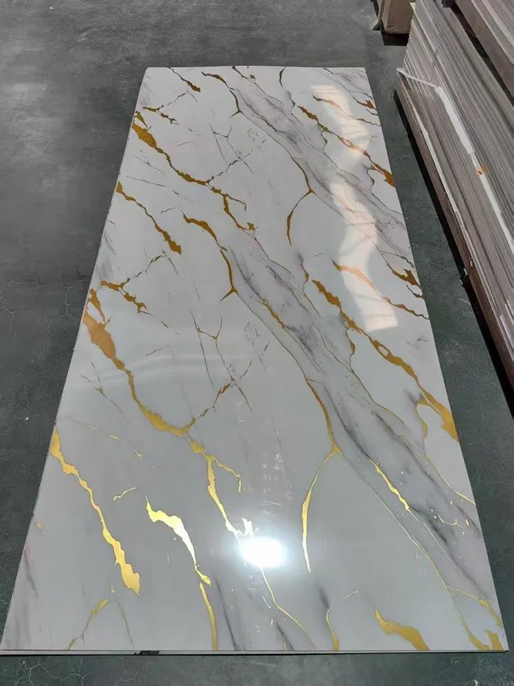 Calacatta White Marble-Effect Wall Panels with Shimmering Gold Veins – High-Gloss Luxury Cladding photo 1