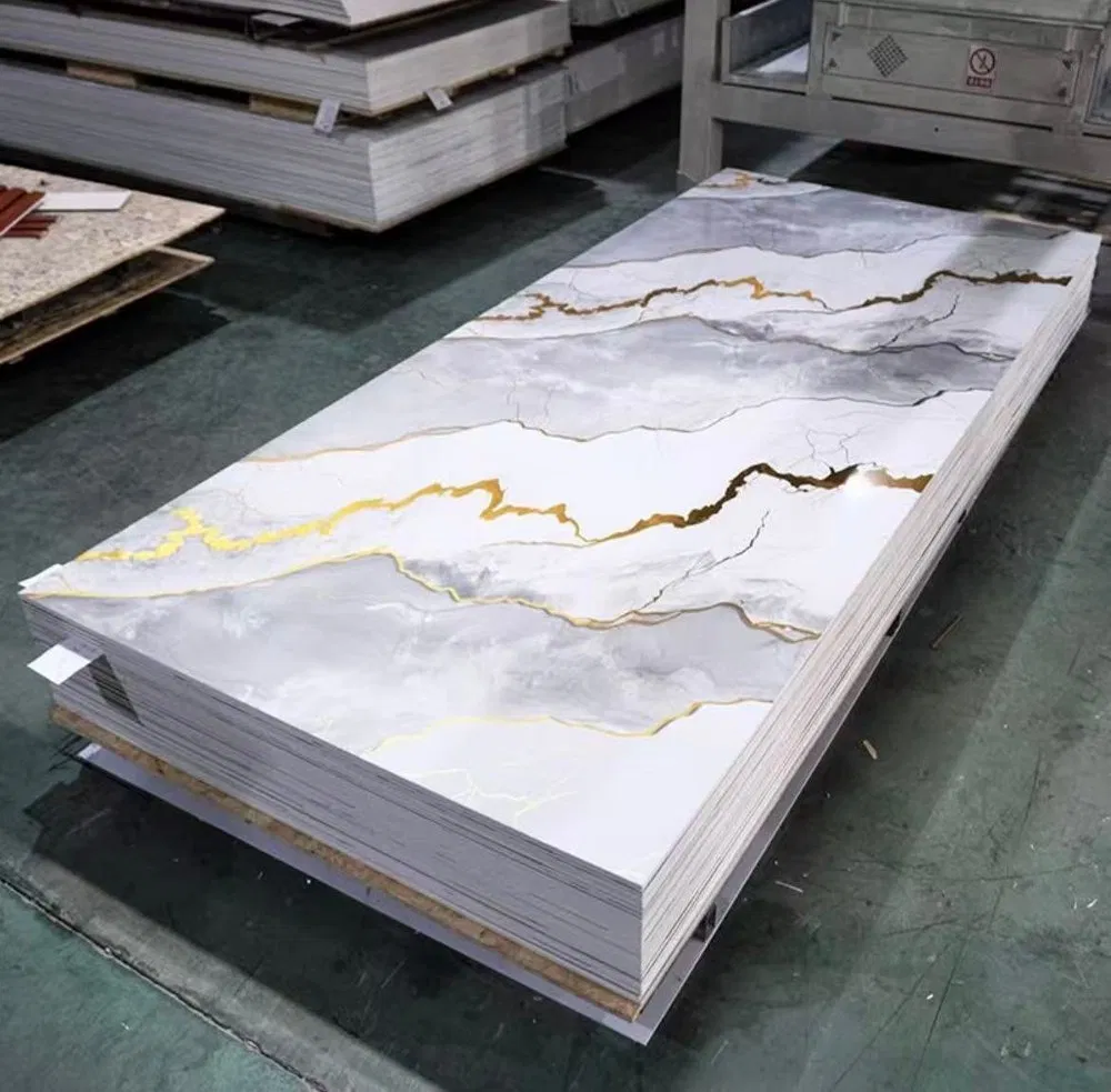 Grey & Gold Vein Marble-Effect WPC/SPC Wall Panels – High-Gloss Luxury Cladding photo 1