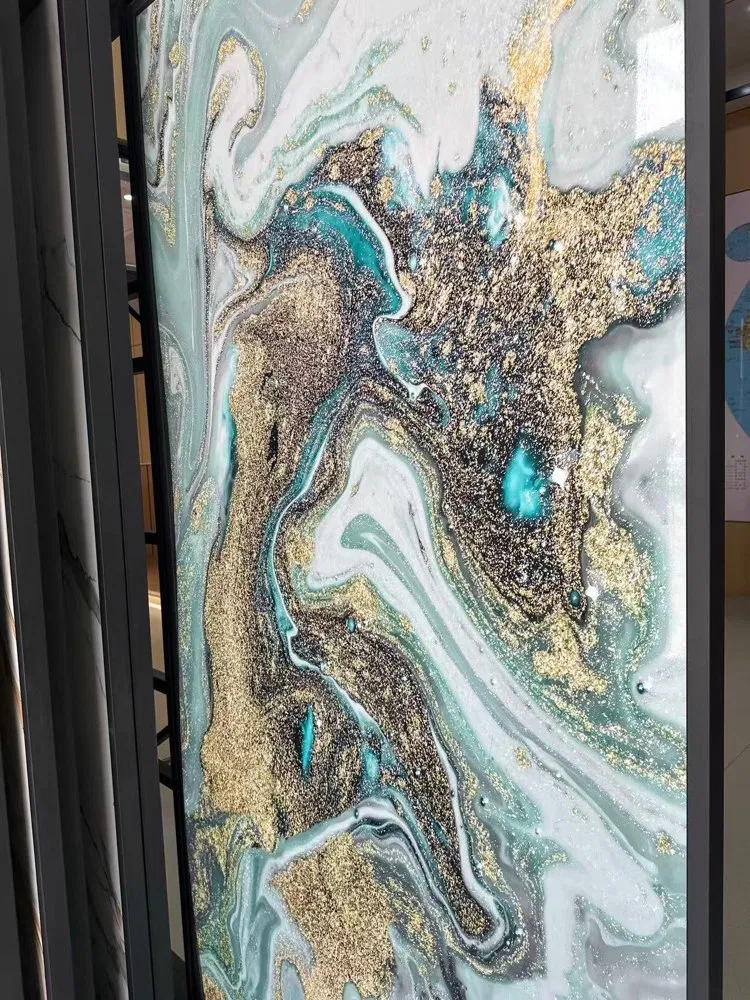 Teal & Gold Fluid Art Wall Panels – High-Gloss Luxury Statement Cladding photo 1