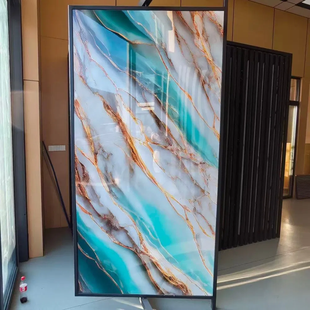 Turquoise & Gold Vein Marble-Effect Wall Panels – High-Gloss Luxury Statement Cladding photo 1