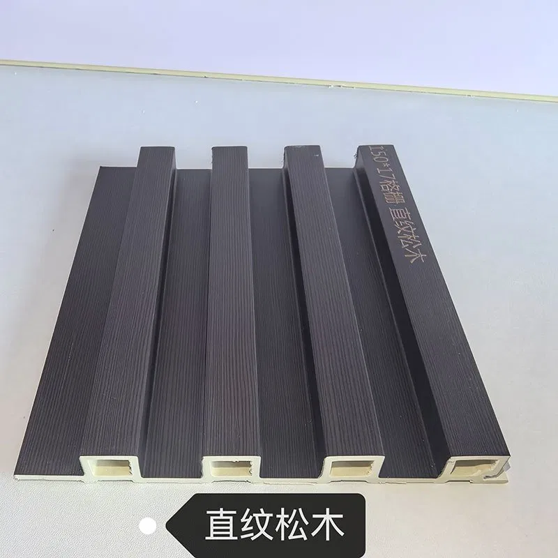 150×17mm Dark Straight Pine Wood Grain WPC Fluted Wall Grille, Matte Grooved Slat Panel for Industrial & Retro American Interior Decoration photo 1