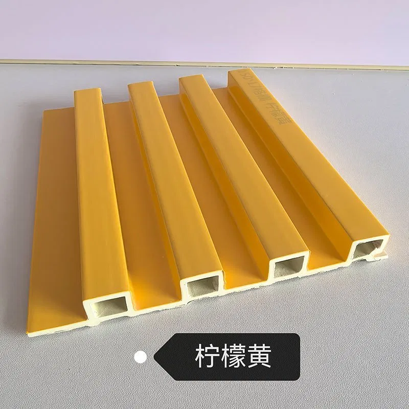 150×17mm Lemon Yellow Solid Color WPC Fluted Wall Grille, Matte Grooved Decorative Slat Panel for Shop & Interior Wall Decoration photo 1