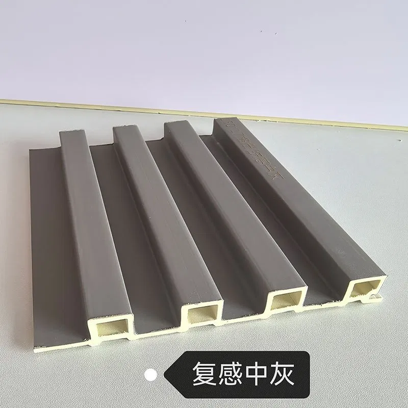 150×17mm Medium Grey Solid Color WPC Fluted Wall Grille, Matte Grooved Slat Panel for Modern Commercial & Residential Interior Decoration photo 1