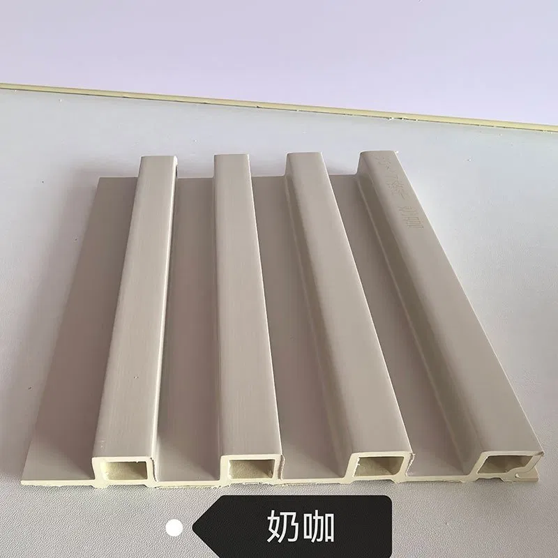 150×17mm Milk Coffee Beige Matte WPC Fluted Wall Grille, Neutral Grooved Slat Panel for Nordic Home & Cafe Interior Decoration photo 1