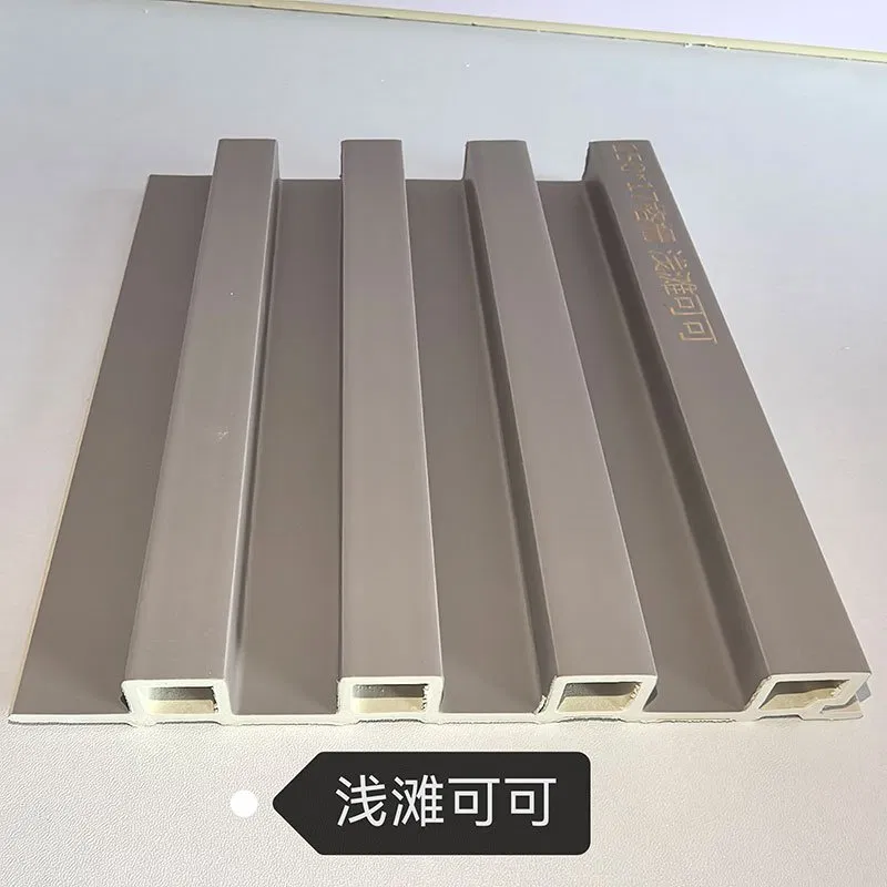 150×17mm Soft Light Cocoa Matte WPC Fluted Wall Grille, Solid Grooved Slat Panel for Cream & Warm Minimalist Interior Decoration photo 1