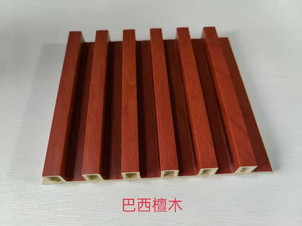 Brazilian Sandalwood Grain 6 Groove Fine Fluted Hollow WPC Wall Grille | Shandong Ding’en Wood Products Co.,Ltd, Custom Cut Length:2.44m/2.8m/2.9m Available photo 1