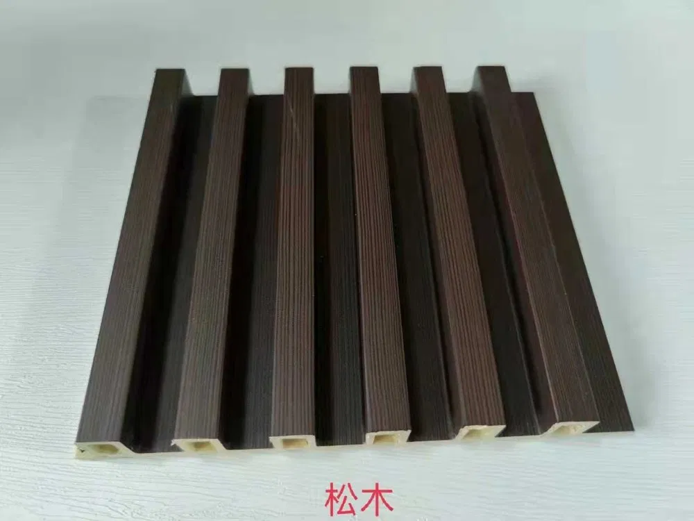 Dark Coffee Pine Vertical Wood Grain 6 Groove Hollow WPC Wall Grille | Shandong Ding’en Wood Products Co.,Ltd, Custom Cut Length:2.44m/2.8m/2.9m Available photo 1