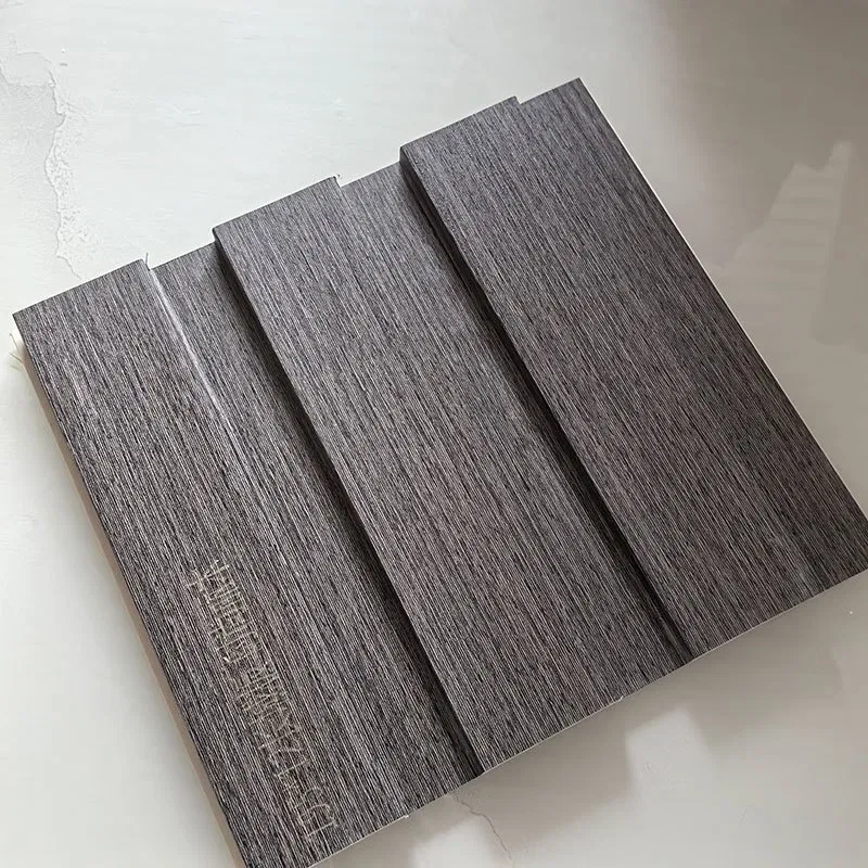 Dark Grey Brushed Wood Grain Indoor WPC Grooved Wall Grille | Shandong Ding’en Wood Products Co.,Ltd, Size:195×12mm, Custom Cut Length:2.44m/2.8m/2.9m Available photo 1