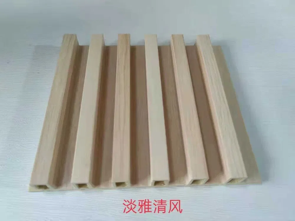 Elegant Fresh Light Beige Wood Grain 6 Groove Hollow WPC Wall Grille | Shandong Ding’en Wood Products Co.,Ltd, Custom Cut Length:2.44m/2.8m/2.9m Available photo 1