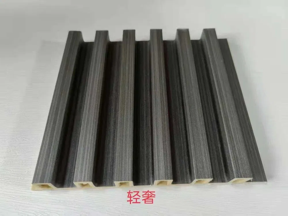 Light Luxury Neutral Grey Wood Grain 6 Groove Hollow WPC Wall Grille | Shandong Ding’en Wood Products Co.,Ltd, Custom Cut Length:2.44m/2.8m/2.9m Available photo 1