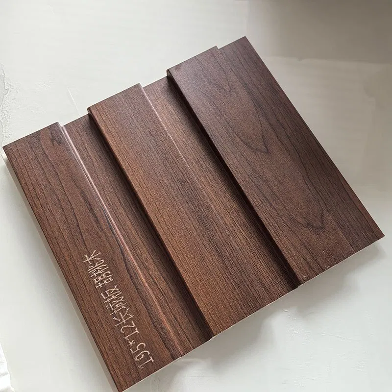 Walnut Texture Indoor WPC Grooved Wall Grille | Shandong Ding’en Wood Products Co.,Ltd, Size:195×12mm, Custom Cut Length:2.44m/2.8m/2.9m Available photo 1